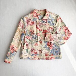Coldwater Creek‎ vtg canvas floral cottagecore jacket chore coat size M